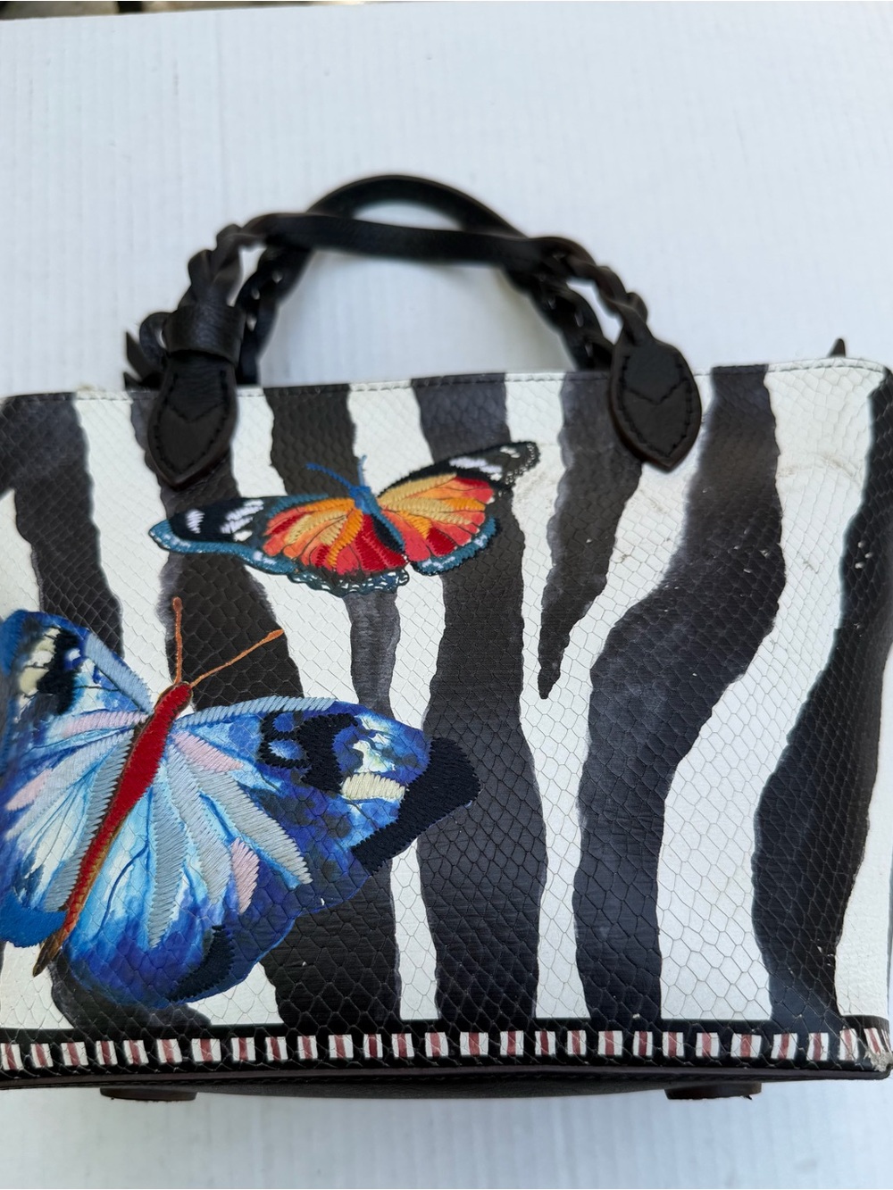 Brighton Africa Stories Zebra Butterfly Tote Bag Black White Embroidered Handbag - Picture 16 of 16